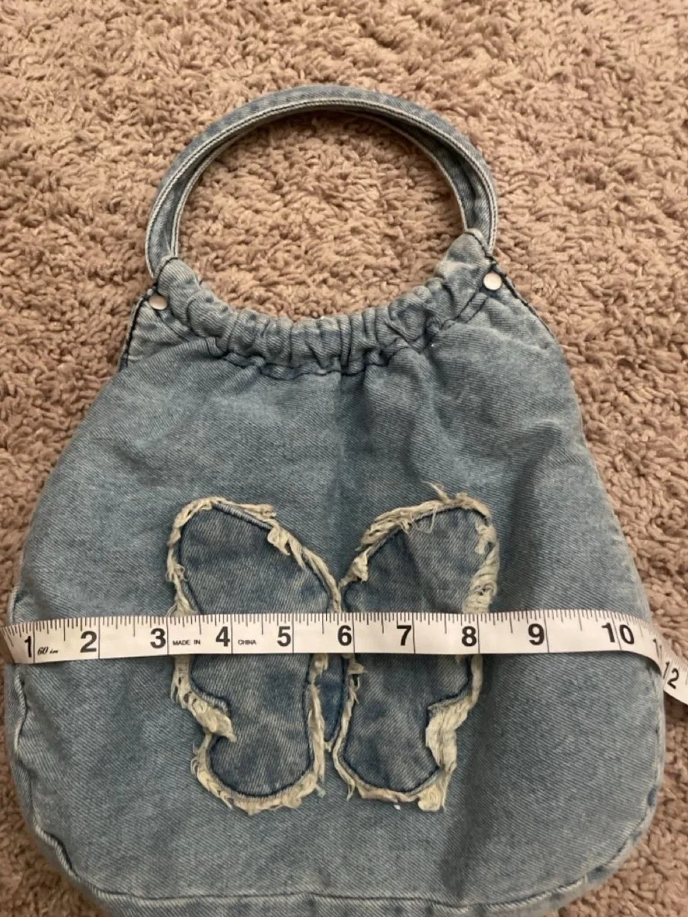 Disney Lizzie McGuire Light Blue Denim Butterfly Ring-Handle Hobo Bag